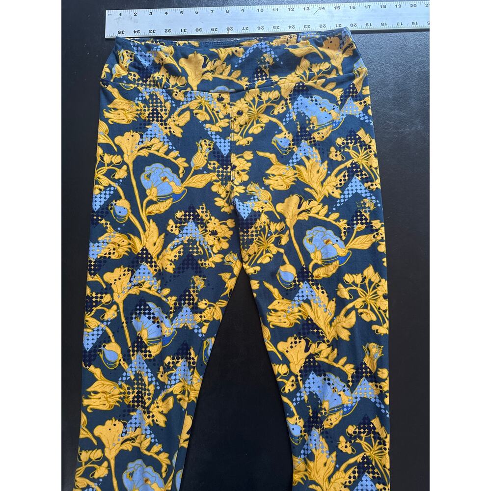 Lularoe Tall Curvy Women's Size OS Yellow Blue Flower leggings